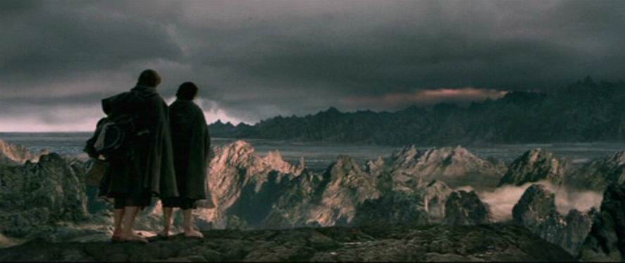 Frodo a Sam odchází směrem k  Mordoru