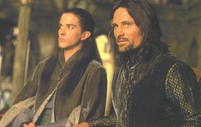 Aragorn a tmavovlasý elf na Elrondově radě